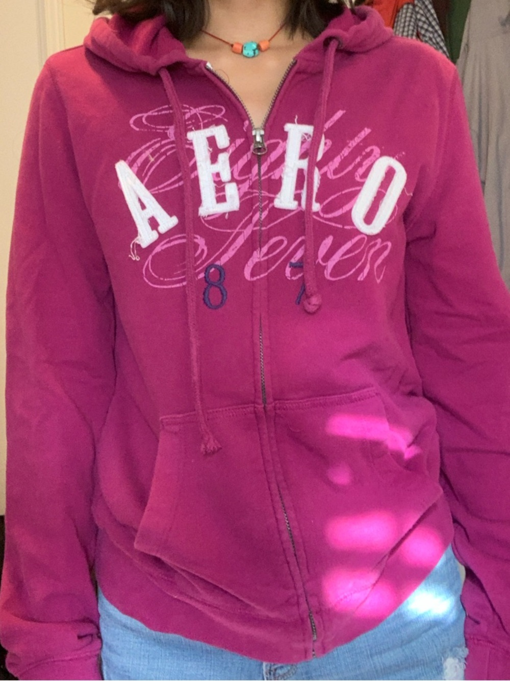 Aeropostale Women's Magenta Full-Zip Hoodie